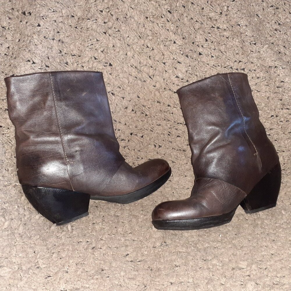 A.S. 98-AS 98-Brown/Black Leather-Moto Boots-Side Zip/Snap-Sz 38-Excellent